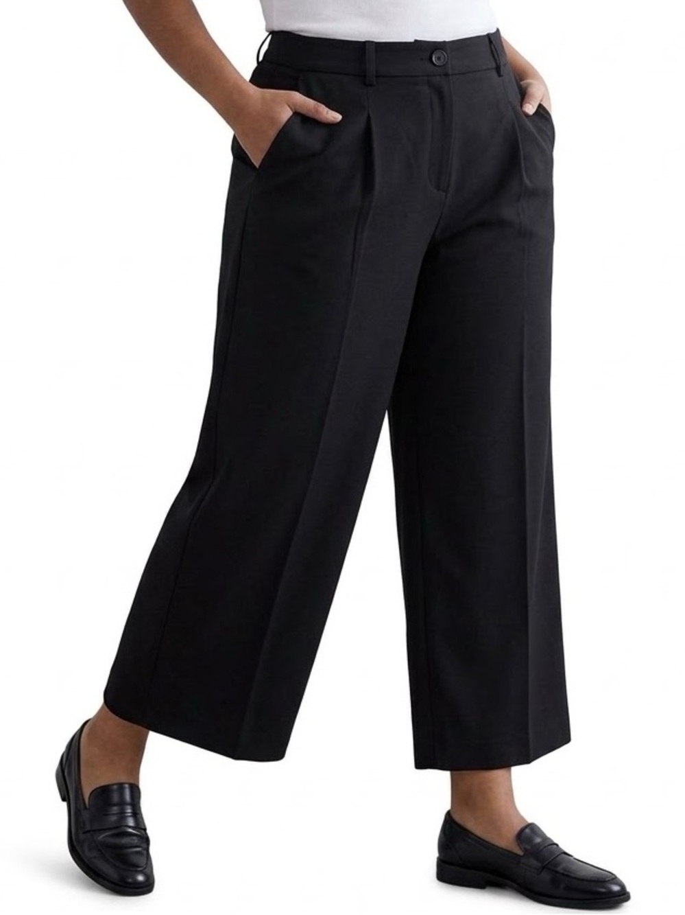 NWT Studio by Torrid Black Wide Leg Cropped Pleated Pant Size 16 Regular Dressy